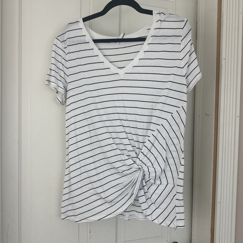 Z Supply Dress Womens Stripe L V-Neck T-Shirt Mini Short Sleeve Twist Front Knit